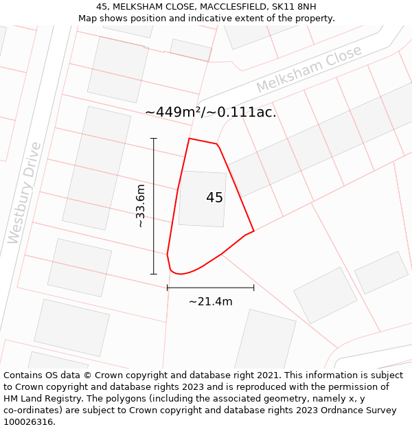 45, MELKSHAM CLOSE, MACCLESFIELD, SK11 8NH: Plot and title map