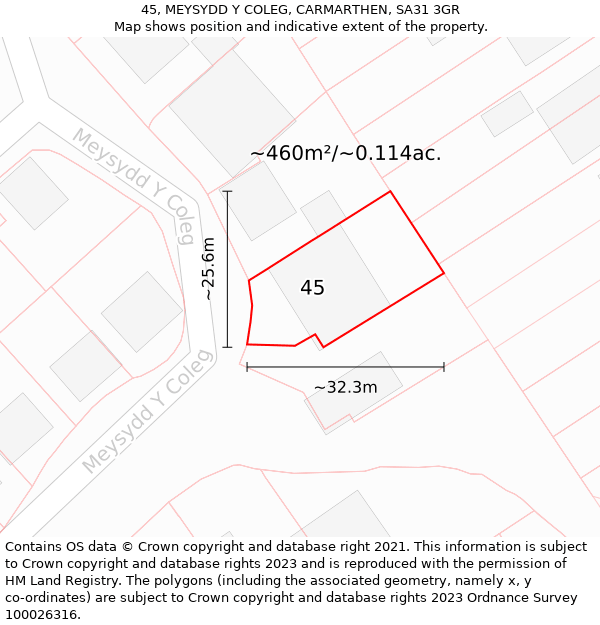 45, MEYSYDD Y COLEG, CARMARTHEN, SA31 3GR: Plot and title map