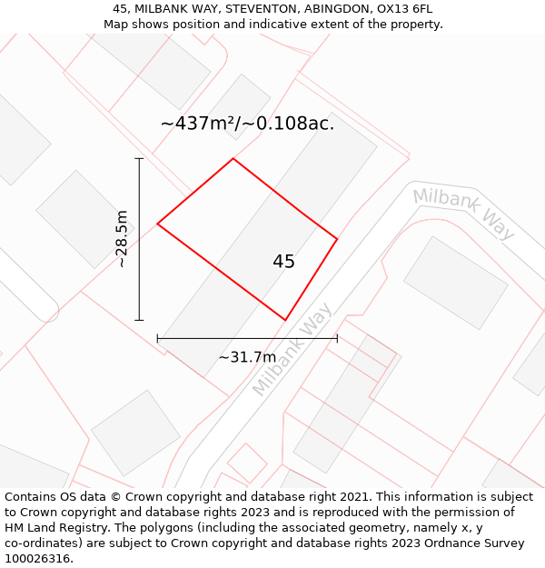 45, MILBANK WAY, STEVENTON, ABINGDON, OX13 6FL: Plot and title map