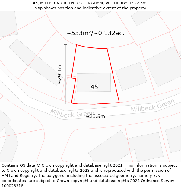 45, MILLBECK GREEN, COLLINGHAM, WETHERBY, LS22 5AG: Plot and title map