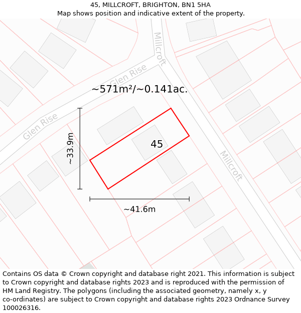 45, MILLCROFT, BRIGHTON, BN1 5HA: Plot and title map