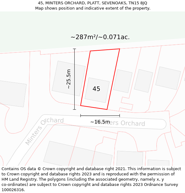 45, MINTERS ORCHARD, PLATT, SEVENOAKS, TN15 8JQ: Plot and title map