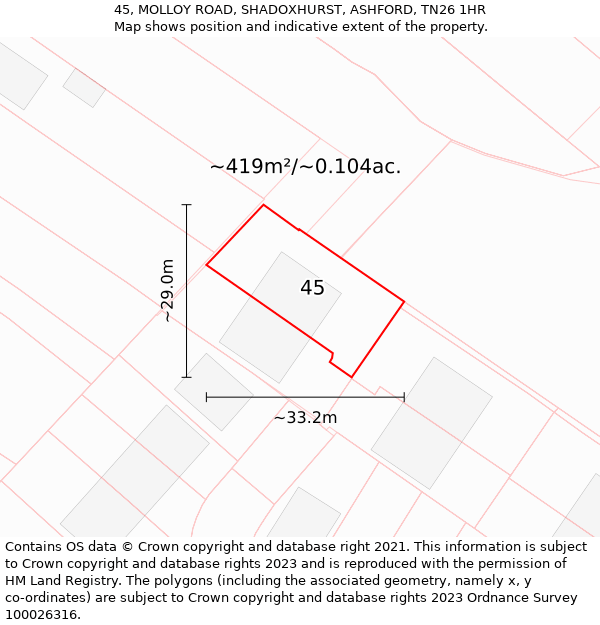 45, MOLLOY ROAD, SHADOXHURST, ASHFORD, TN26 1HR: Plot and title map