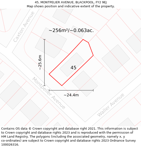 45, MONTPELIER AVENUE, BLACKPOOL, FY2 9EJ: Plot and title map