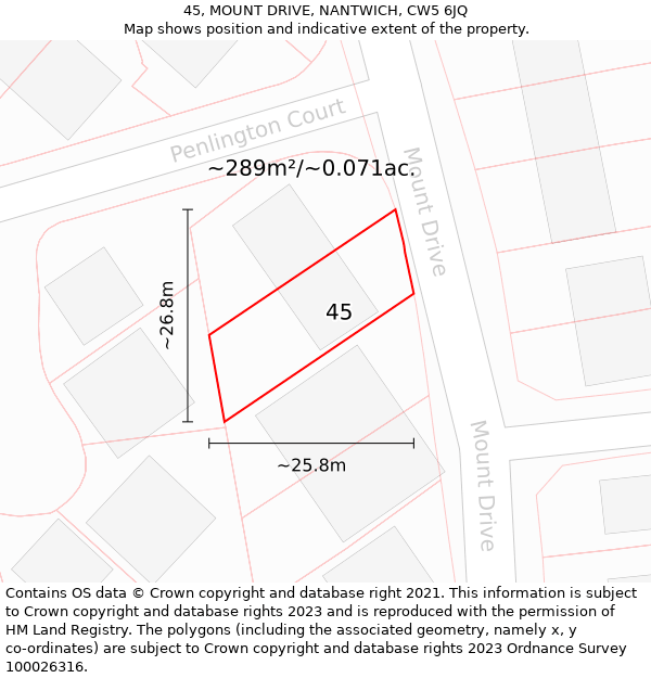 45, MOUNT DRIVE, NANTWICH, CW5 6JQ: Plot and title map