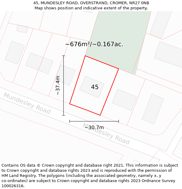 45, MUNDESLEY ROAD, OVERSTRAND, CROMER, NR27 0NB: Plot and title map