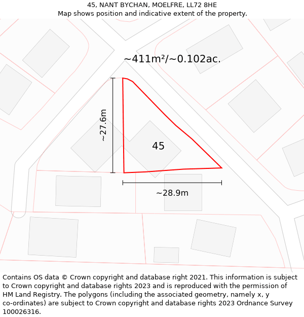 45, NANT BYCHAN, MOELFRE, LL72 8HE: Plot and title map