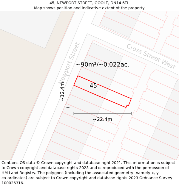 45, NEWPORT STREET, GOOLE, DN14 6TL: Plot and title map