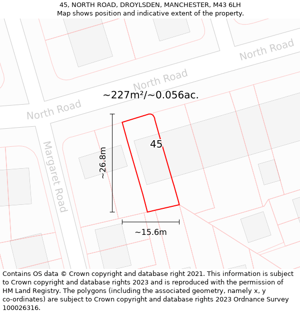 45, NORTH ROAD, DROYLSDEN, MANCHESTER, M43 6LH: Plot and title map