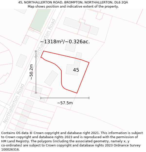 45, NORTHALLERTON ROAD, BROMPTON, NORTHALLERTON, DL6 2QA: Plot and title map