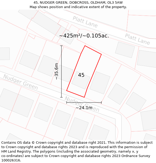 45, NUDGER GREEN, DOBCROSS, OLDHAM, OL3 5AW: Plot and title map