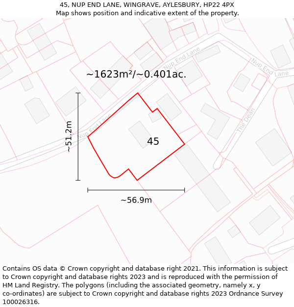 45, NUP END LANE, WINGRAVE, AYLESBURY, HP22 4PX: Plot and title map