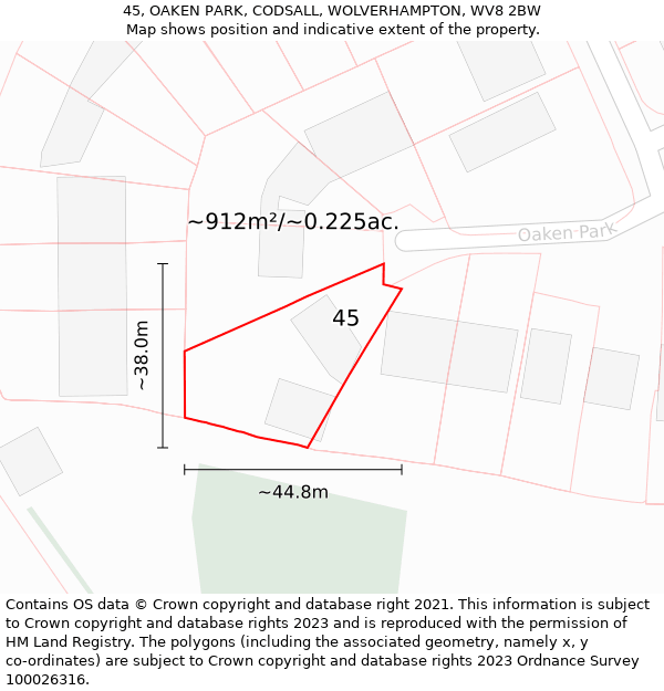 45, OAKEN PARK, CODSALL, WOLVERHAMPTON, WV8 2BW: Plot and title map