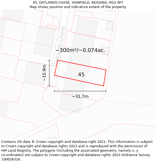 45, OATLANDS CHASE, SHINFIELD, READING, RG2 9FY: Plot and title map