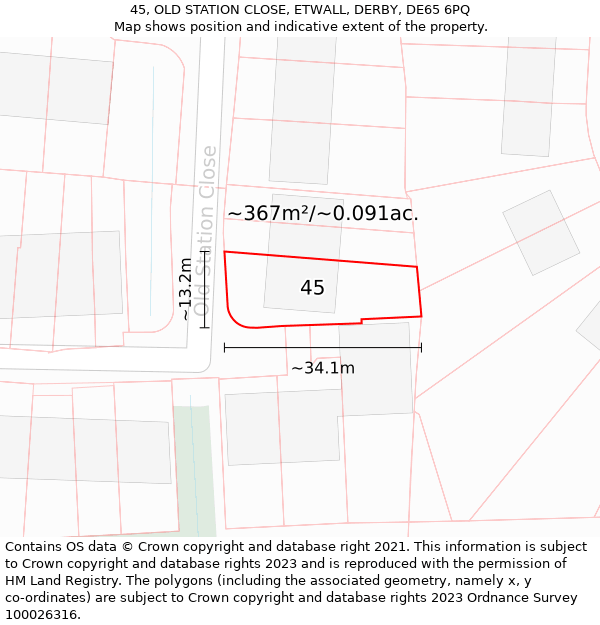 45, OLD STATION CLOSE, ETWALL, DERBY, DE65 6PQ: Plot and title map