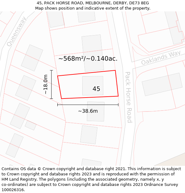 45, PACK HORSE ROAD, MELBOURNE, DERBY, DE73 8EG: Plot and title map