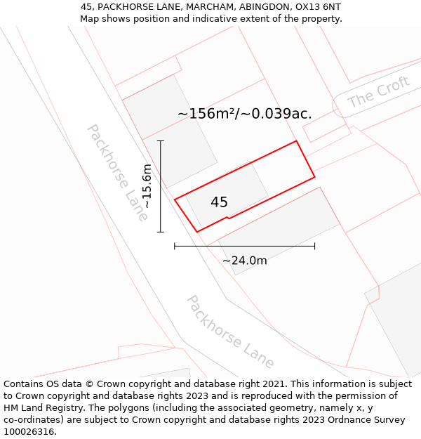 45, PACKHORSE LANE, MARCHAM, ABINGDON, OX13 6NT: Plot and title map