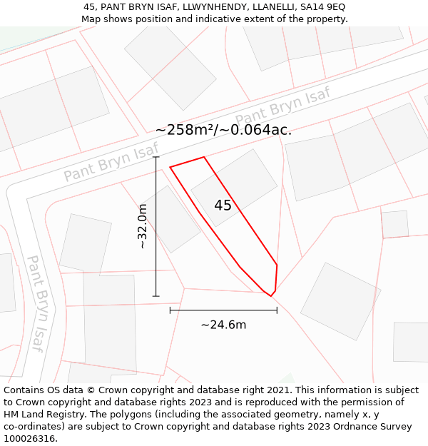 45, PANT BRYN ISAF, LLWYNHENDY, LLANELLI, SA14 9EQ: Plot and title map