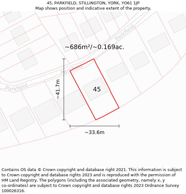 45, PARKFIELD, STILLINGTON, YORK, YO61 1JP: Plot and title map