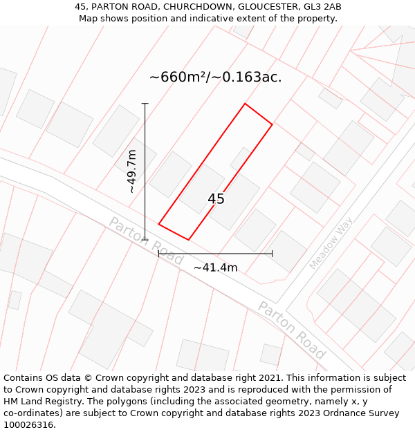 45, PARTON ROAD, CHURCHDOWN, GLOUCESTER, GL3 2AB: Plot and title map