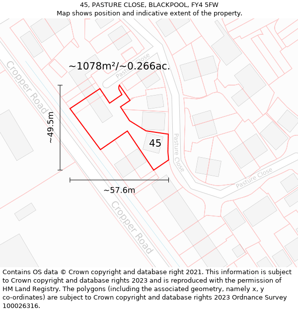 45, PASTURE CLOSE, BLACKPOOL, FY4 5FW: Plot and title map