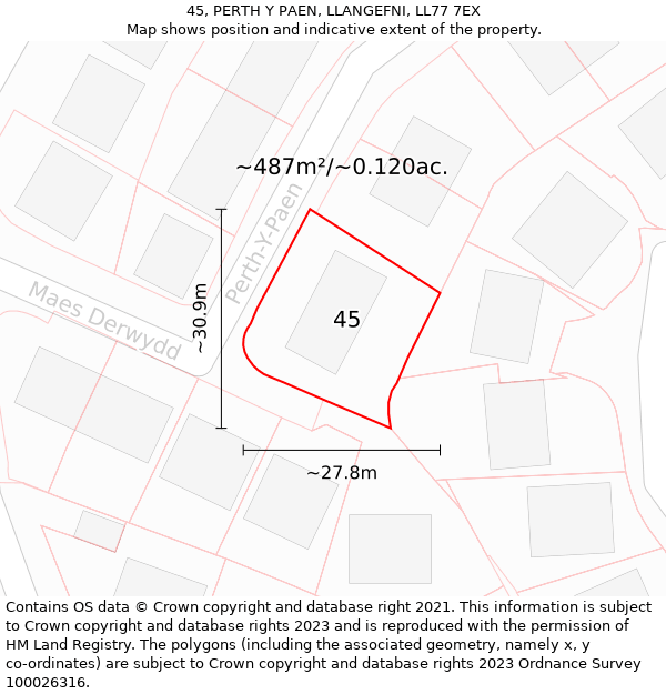 45, PERTH Y PAEN, LLANGEFNI, LL77 7EX: Plot and title map