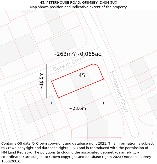 45, PETERHOUSE ROAD, GRIMSBY, DN34 5UX: Plot and title map
