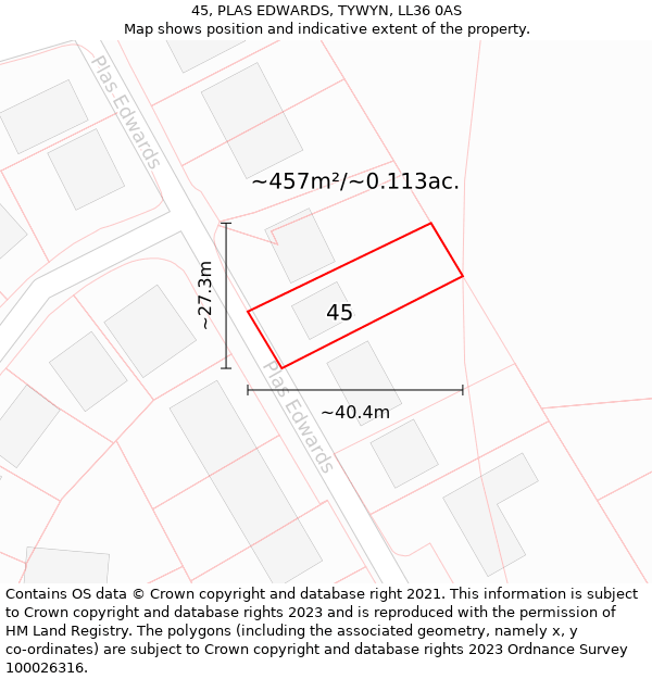 45, PLAS EDWARDS, TYWYN, LL36 0AS: Plot and title map