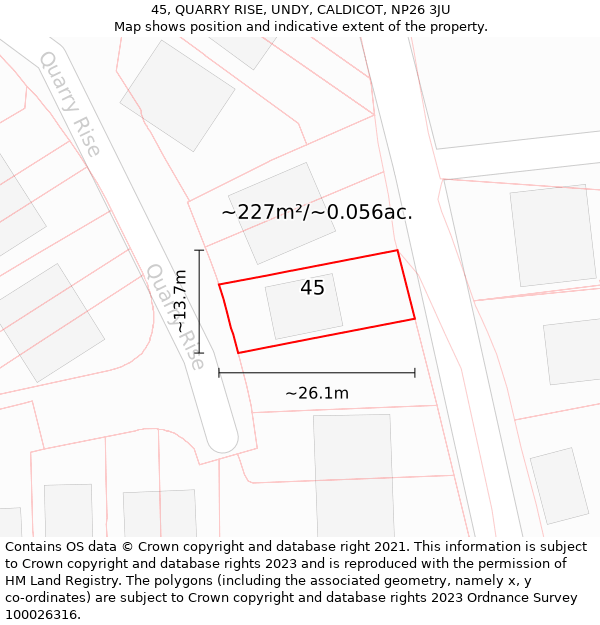 45, QUARRY RISE, UNDY, CALDICOT, NP26 3JU: Plot and title map