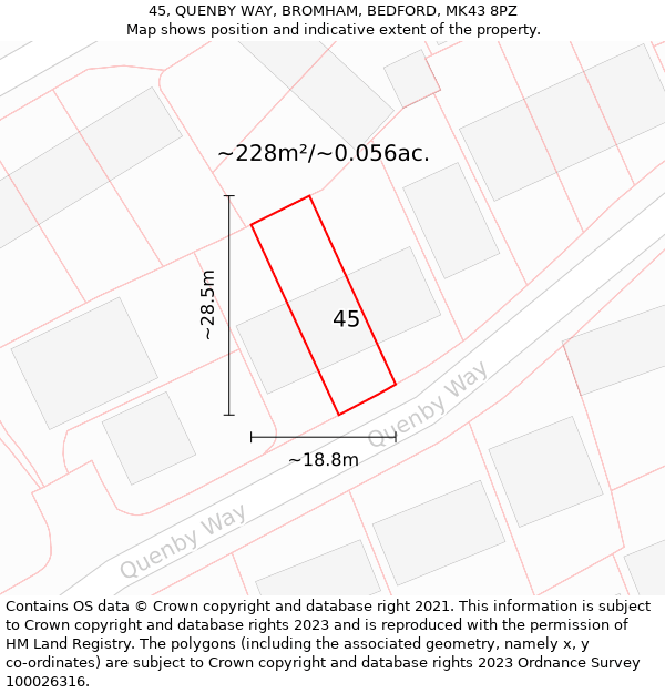 45, QUENBY WAY, BROMHAM, BEDFORD, MK43 8PZ: Plot and title map