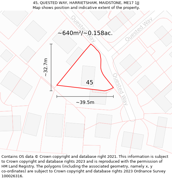 45, QUESTED WAY, HARRIETSHAM, MAIDSTONE, ME17 1JJ: Plot and title map