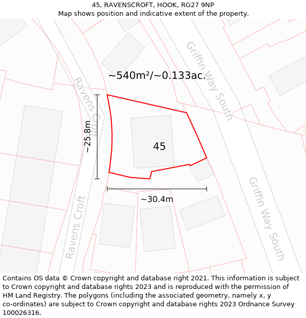 45, RAVENSCROFT, HOOK, RG27 9NP: Plot and title map