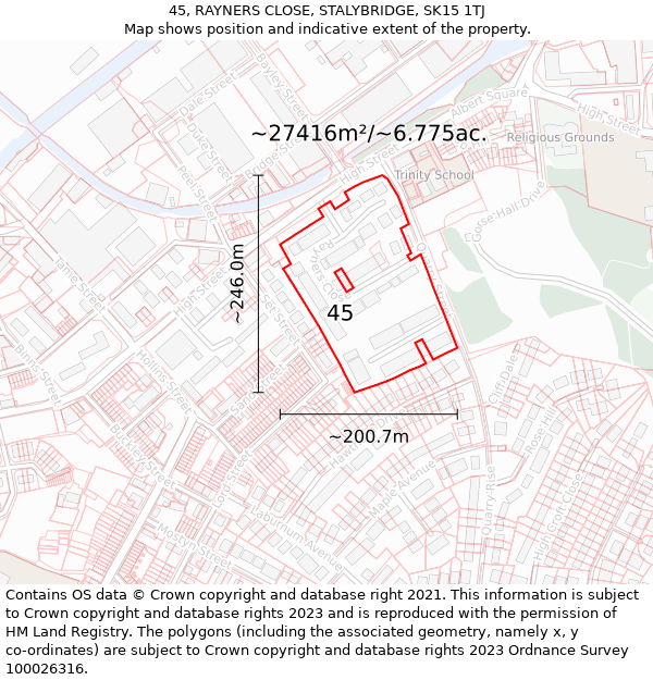 45, RAYNERS CLOSE, STALYBRIDGE, SK15 1TJ: Plot and title map