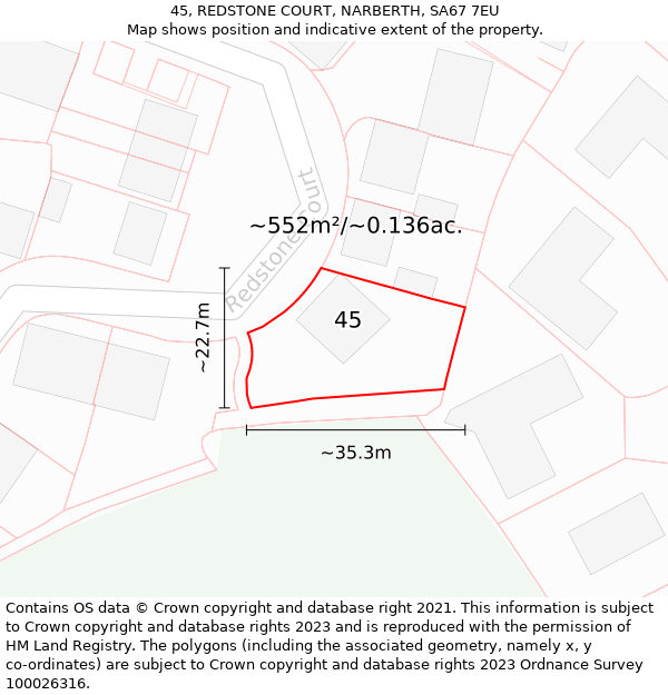 45, REDSTONE COURT, NARBERTH, SA67 7EU: Plot and title map