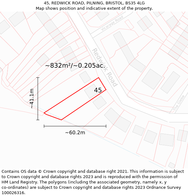 45, REDWICK ROAD, PILNING, BRISTOL, BS35 4LG: Plot and title map