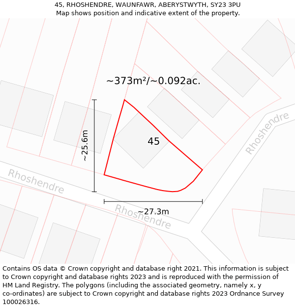 45, RHOSHENDRE, WAUNFAWR, ABERYSTWYTH, SY23 3PU: Plot and title map