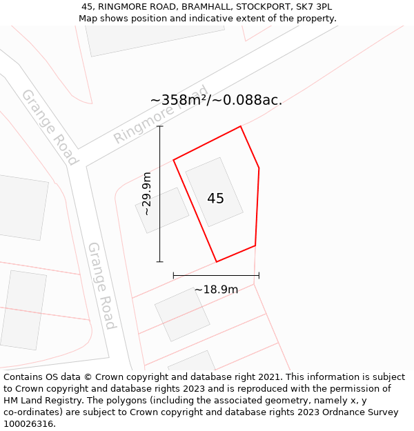 45, RINGMORE ROAD, BRAMHALL, STOCKPORT, SK7 3PL: Plot and title map