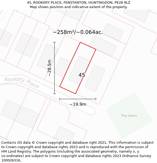 45, ROOKERY PLACE, FENSTANTON, HUNTINGDON, PE28 9LZ: Plot and title map