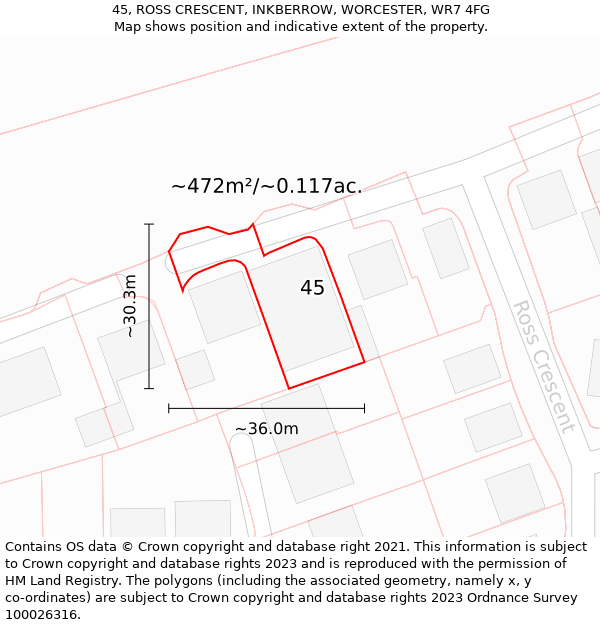 45, ROSS CRESCENT, INKBERROW, WORCESTER, WR7 4FG: Plot and title map