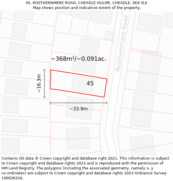 45, ROSTHERNMERE ROAD, CHEADLE HULME, CHEADLE, SK8 5LE: Plot and title map