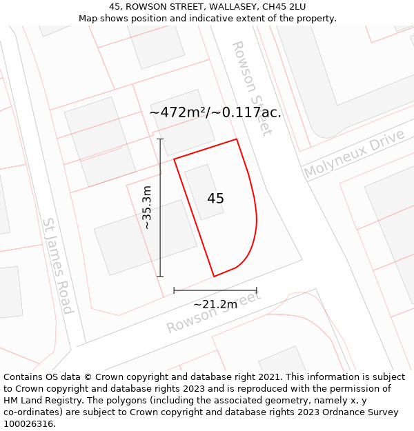 45, ROWSON STREET, WALLASEY, CH45 2LU: Plot and title map