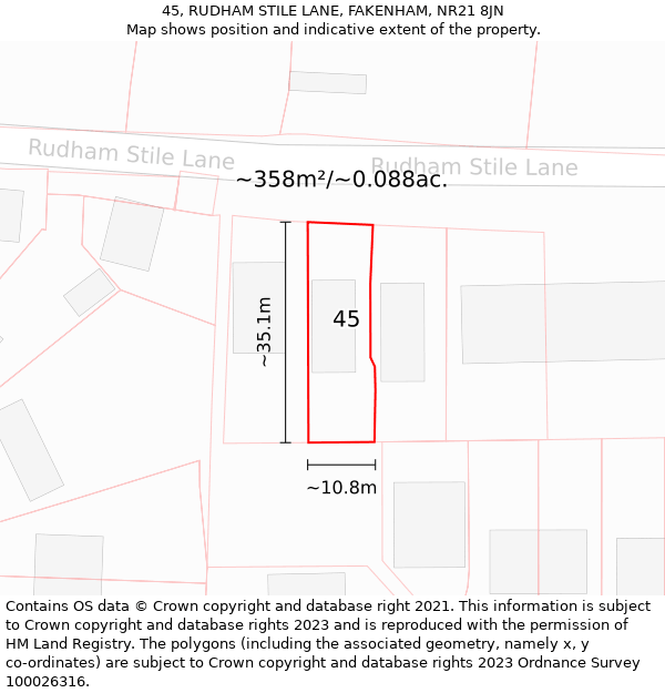 45, RUDHAM STILE LANE, FAKENHAM, NR21 8JN: Plot and title map