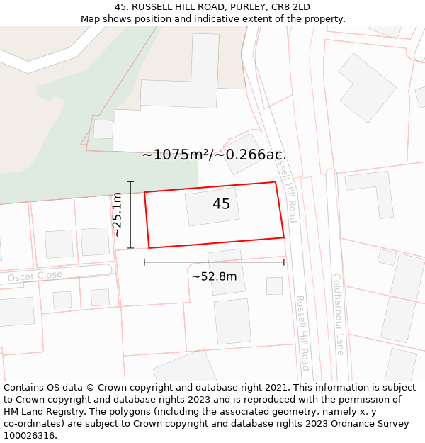 45, RUSSELL HILL ROAD, PURLEY, CR8 2LD: Plot and title map