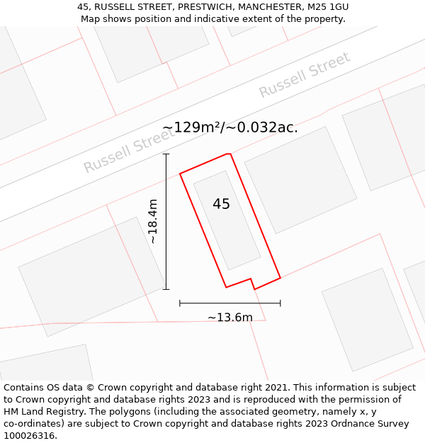 45, RUSSELL STREET, PRESTWICH, MANCHESTER, M25 1GU: Plot and title map