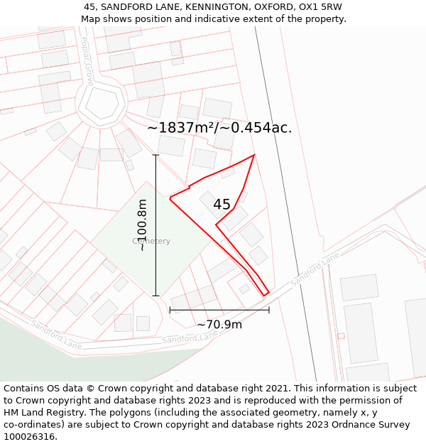 45, SANDFORD LANE, KENNINGTON, OXFORD, OX1 5RW: Plot and title map