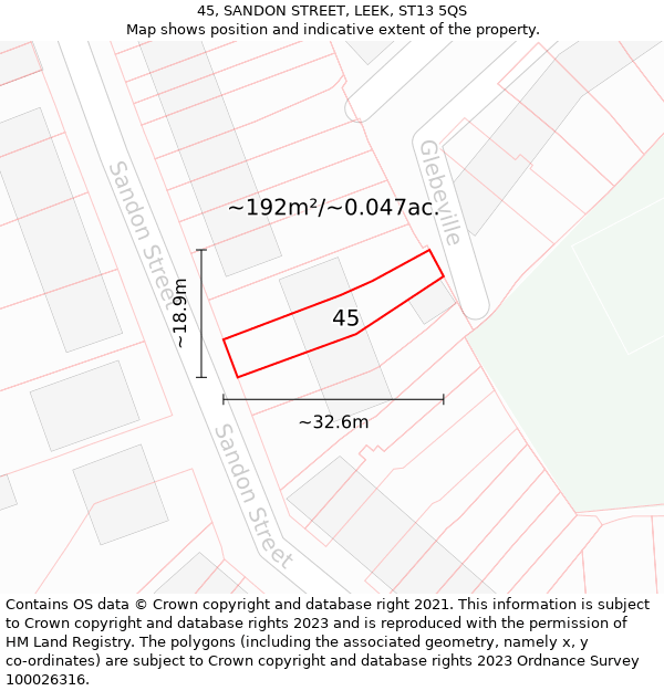 45, SANDON STREET, LEEK, ST13 5QS: Plot and title map