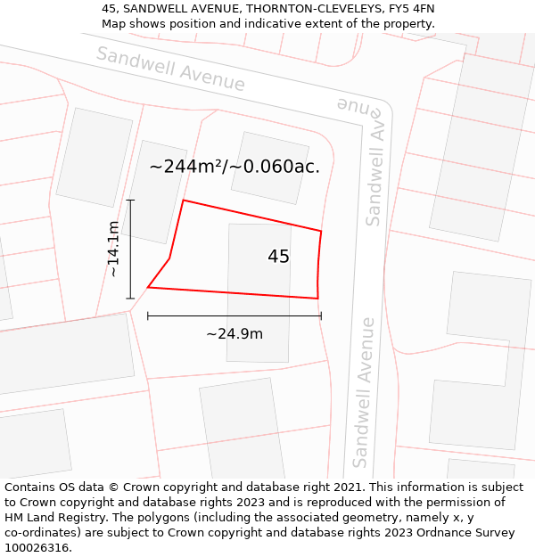 45, SANDWELL AVENUE, THORNTON-CLEVELEYS, FY5 4FN: Plot and title map