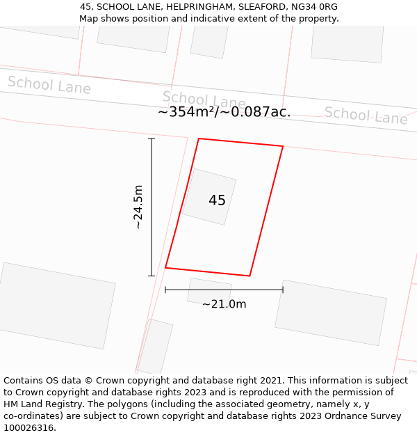 45, SCHOOL LANE, HELPRINGHAM, SLEAFORD, NG34 0RG: Plot and title map