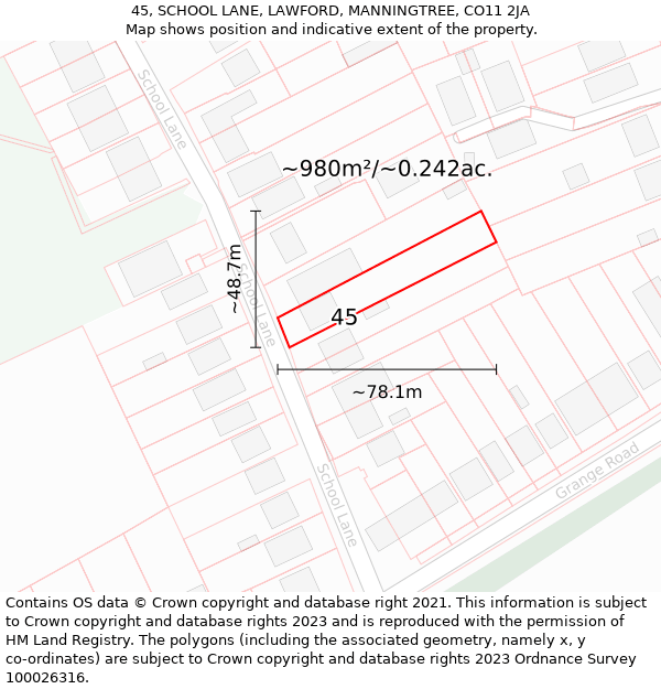 45, SCHOOL LANE, LAWFORD, MANNINGTREE, CO11 2JA: Plot and title map