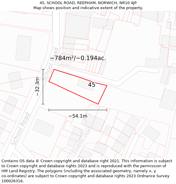 45, SCHOOL ROAD, REEPHAM, NORWICH, NR10 4JP: Plot and title map